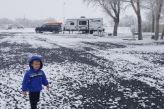 We beat the snow on the drive the first day, but woke up to some powder in the morning